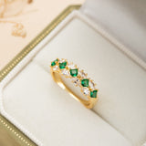 Bague Émeraude et Zircon en Argent Plaqué Or - Diadème Royal - Biloria