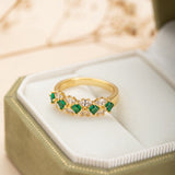 Bague Émeraude et Zircon en Argent Plaqué Or - Diadème Royal - Biloria