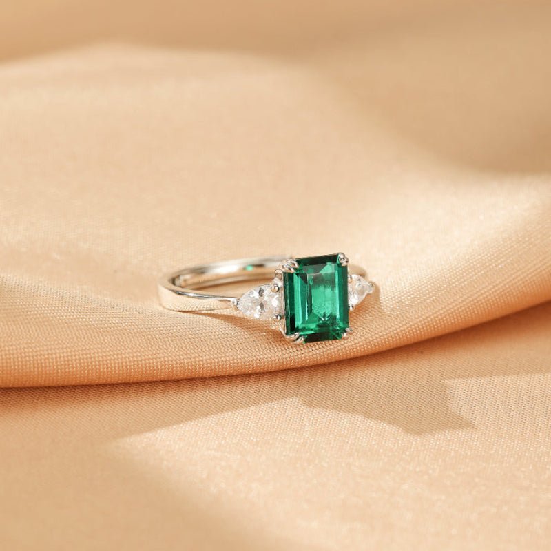 Bague Émeraude Rectangulaire Ajustable Argent S925 - Biloria