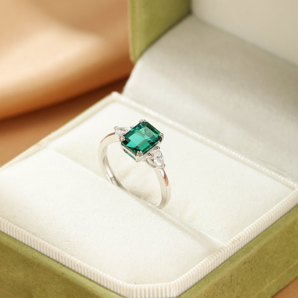 Bague Émeraude Rectangulaire Ajustable Argent S925 - Biloria