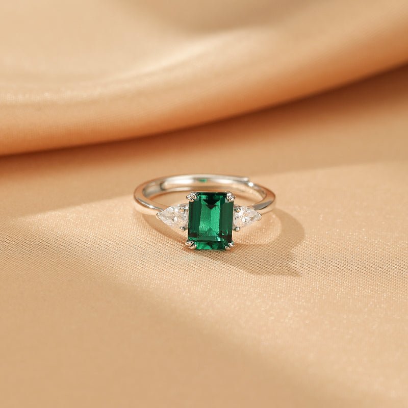 Bague Émeraude Rectangulaire Ajustable Argent S925 - Biloria