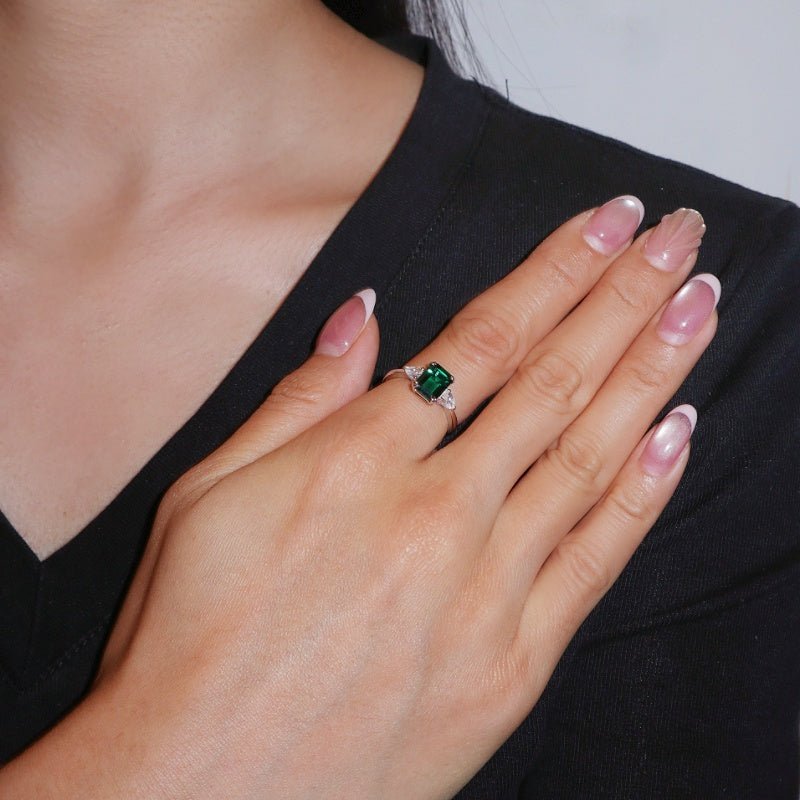 Bague Émeraude Rectangulaire Ajustable Argent S925 - Biloria
