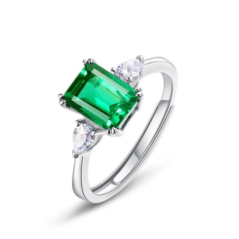 Bague Émeraude Rectangulaire Ajustable Argent S925 - Biloria