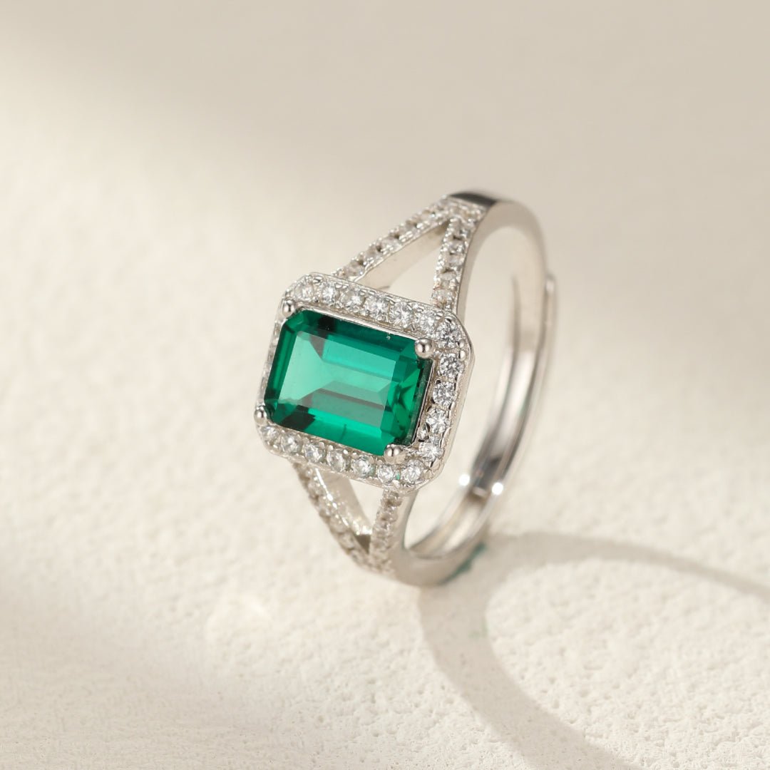 Bague Émeraude vert profond Argent 925 ajustable - Biloria