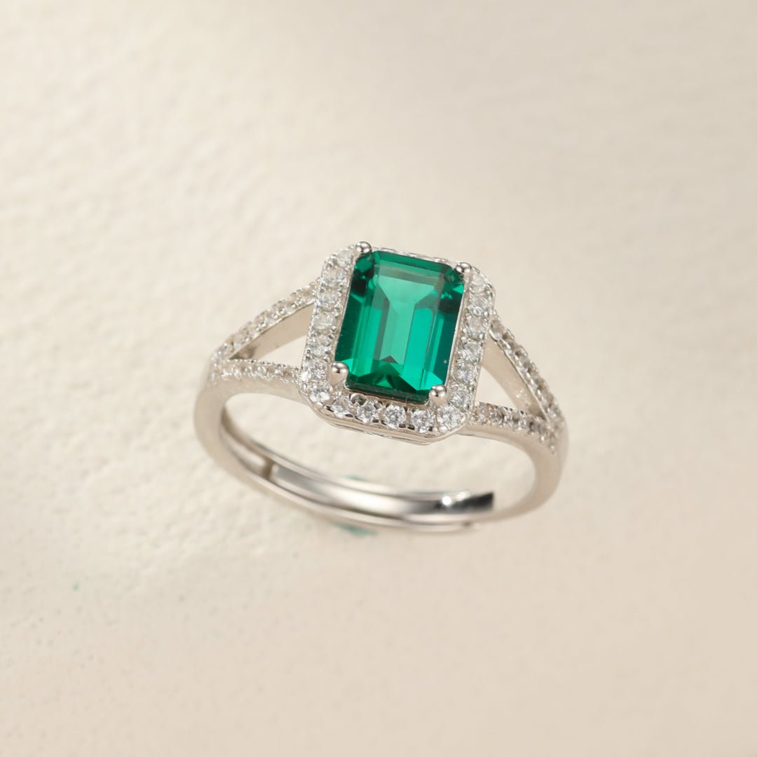 Bague Émeraude vert profond Argent 925 ajustable - Biloria