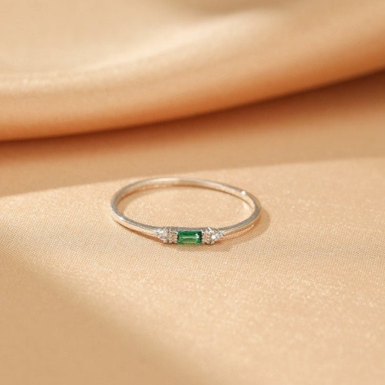 Bague Émeraude Zircon Argent 925 Ajustable - Biloria