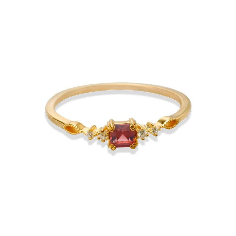 Bague en Grenat et Zircon – Argent Plaqué Or 14k pour la Passion - Biloria