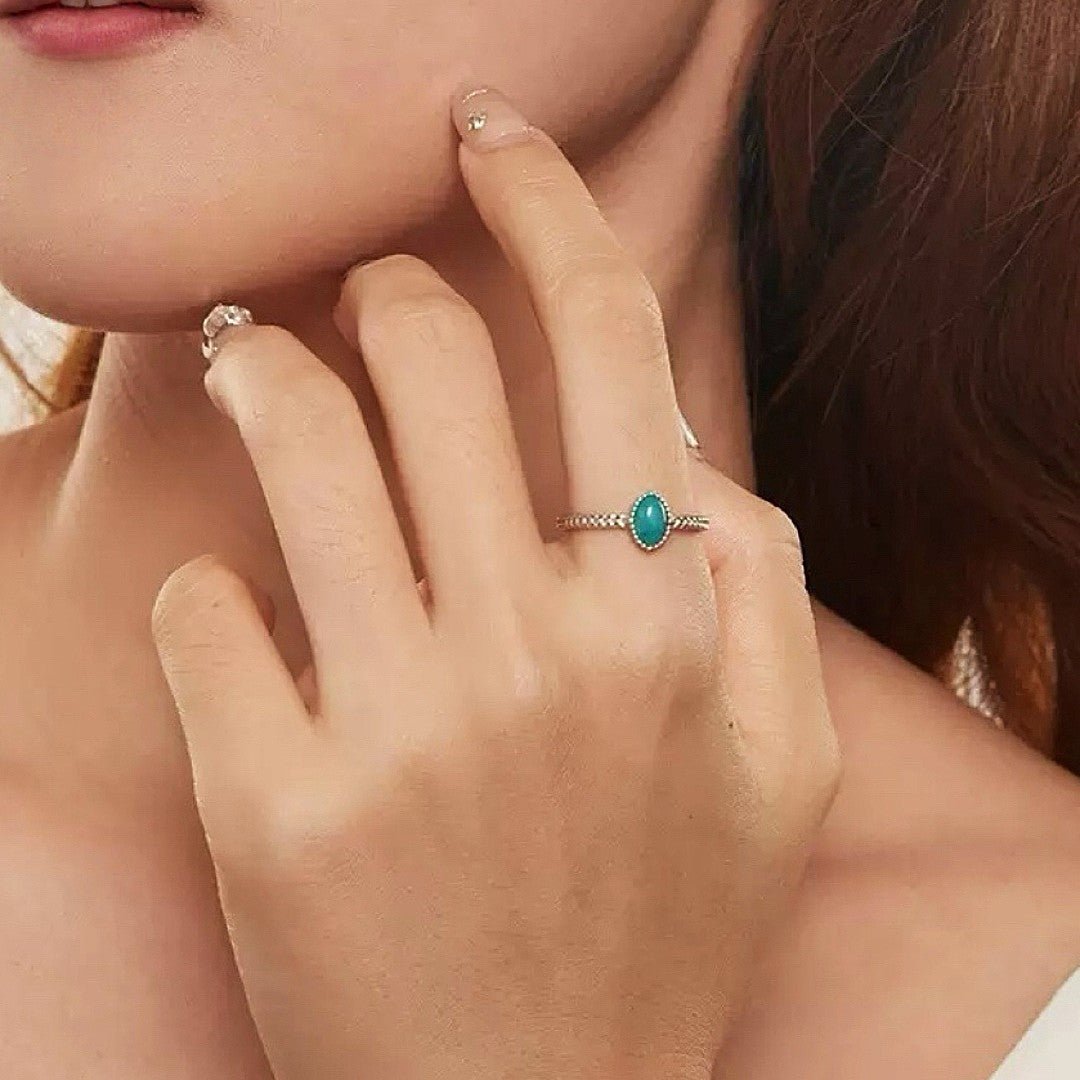 Bague Goutte Céleste Amazonite Argent Plaqué Platine - Biloria