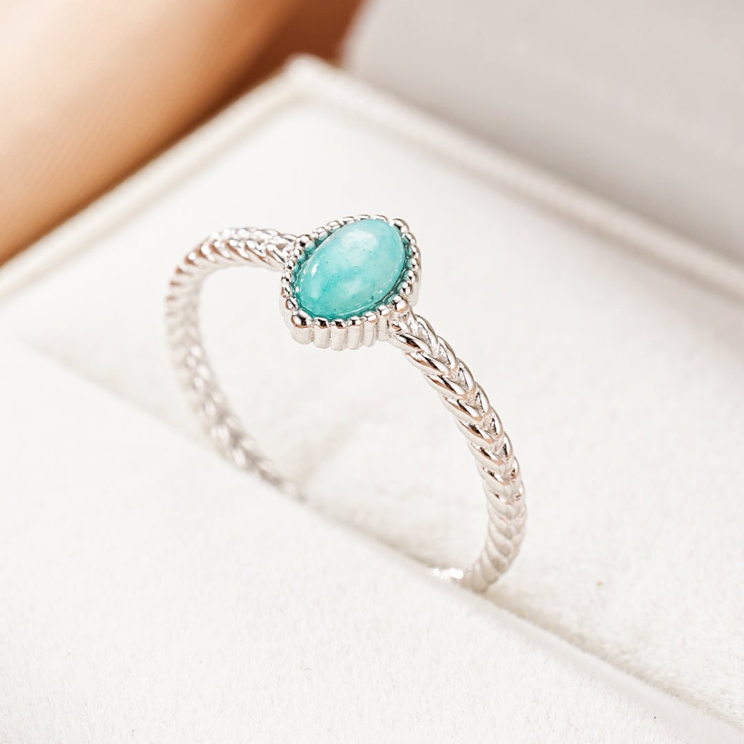 Bague Goutte Céleste Amazonite Argent Plaqué Platine - Biloria