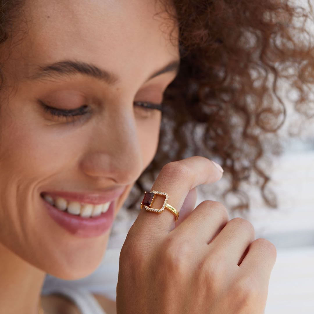 Bague Grenat Carré Argent 925 – Bijou Fait Main - Biloria