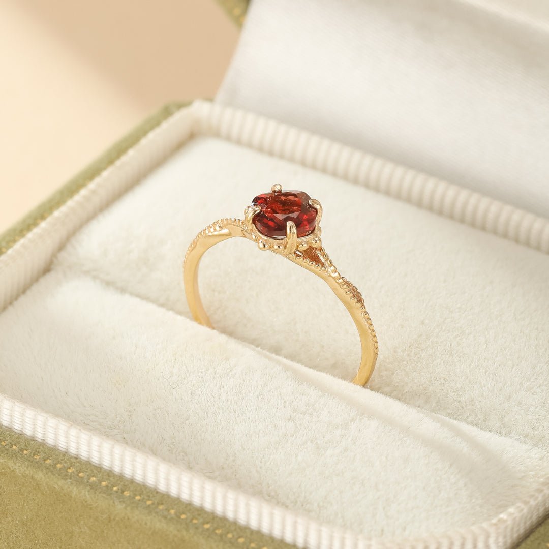 Bague Grenat Courbe Ardente Argent Plaqué Or - Biloria