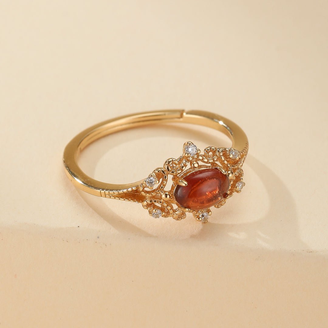 Bague Grenat Flamme Royale Argent Plaqué Or 10K - Biloria