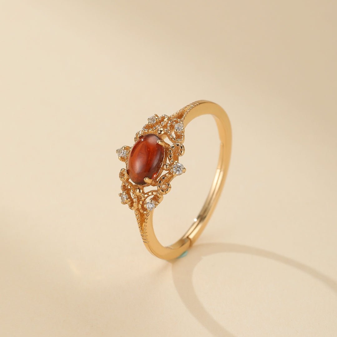 Bague Grenat Flamme Royale Argent Plaqué Or 10K - Biloria