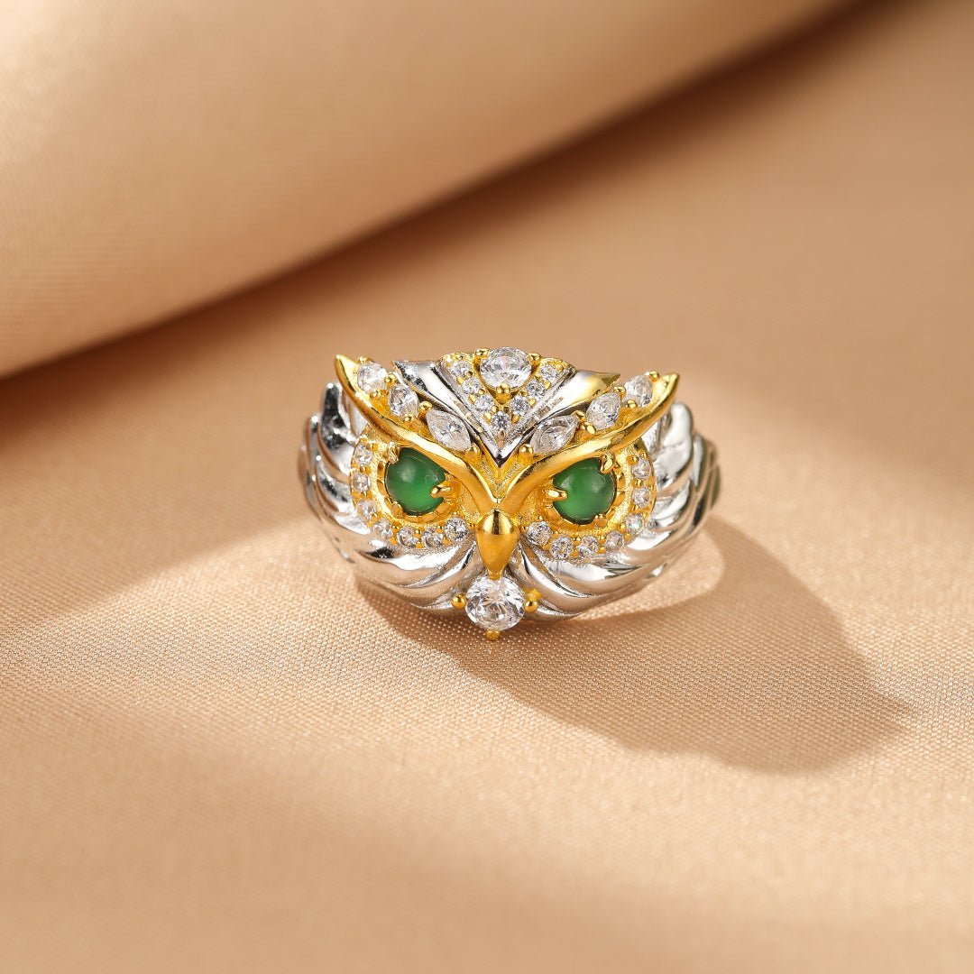 Bague Hibou Jade Argent 925 - Bijou Spirituel Protecteur - Biloria