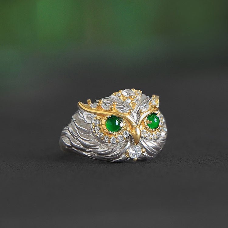Bague Hibou Jade Argent 925 - Bijou Spirituel Protecteur - Biloria