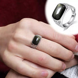 Bague Homme Obsidienne Rectangulaire Argent Massif 925 - Biloria