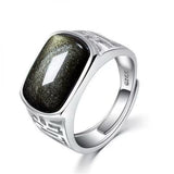 Bague Homme Obsidienne Rectangulaire Argent Massif 925 - Biloria