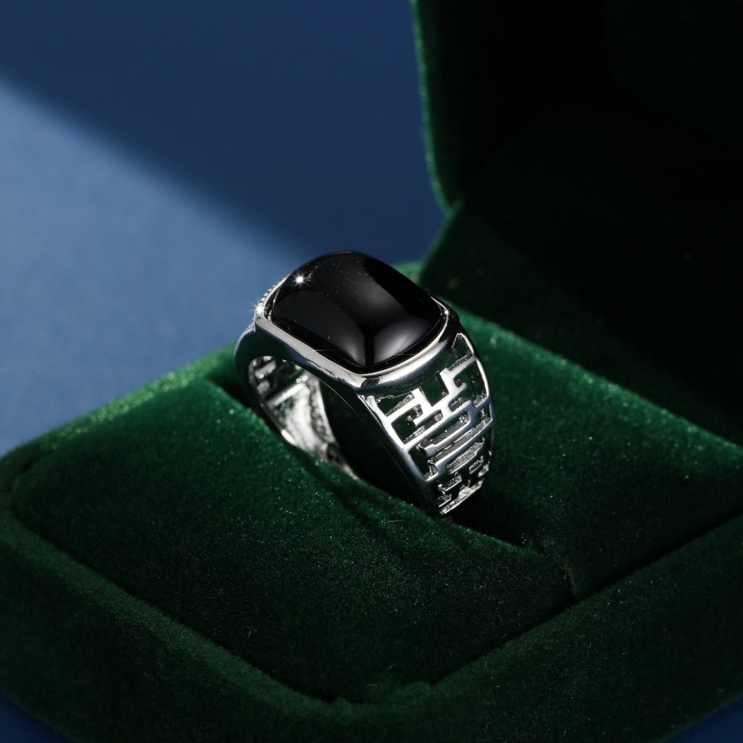 Bague Homme Obsidienne Rectangulaire Argent Massif 925 - Biloria