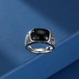 Bague Homme Obsidienne Rectangulaire Argent Massif 925 - Biloria