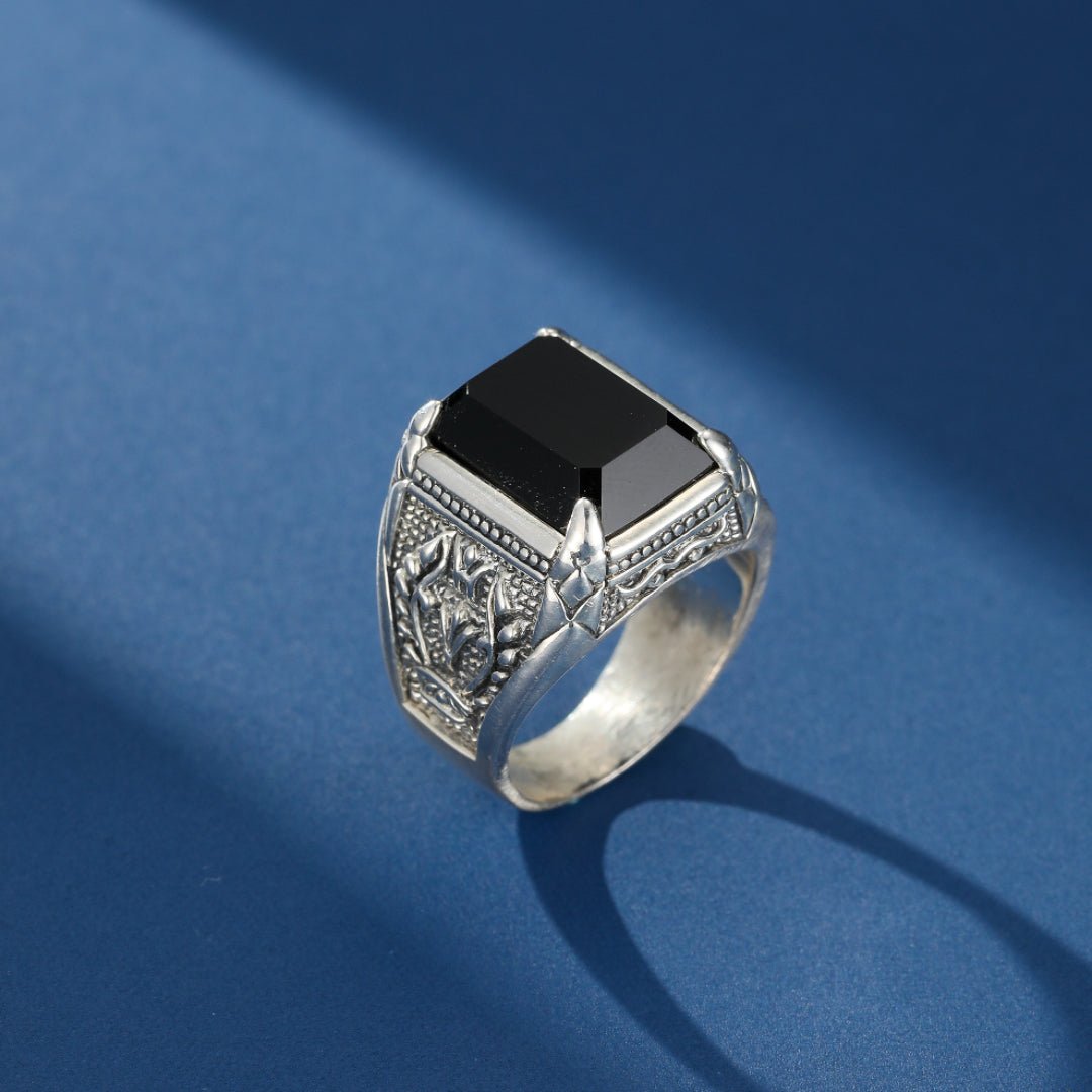 Bague Homme Obsidienne Sceau Royal Argent 925 - Biloria