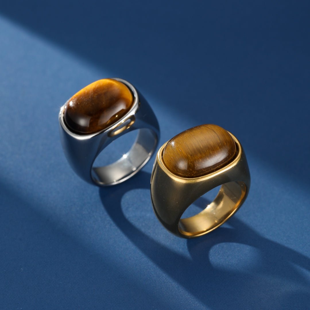 Bague Homme Œil de Tigre Acier Inoxydable - Biloria