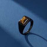 Bague Homme Œil de Tigre – Design Géométrique en Acier - Biloria