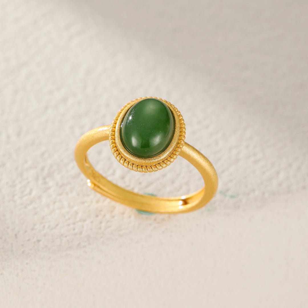 Bague Jade Ajustable Argent Plaqué Or | Symbolisme Renouveau - Biloria