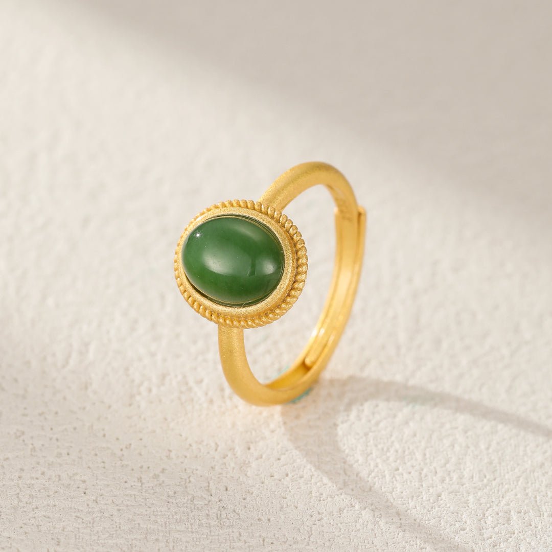 Bague Jade Ajustable Argent Plaqué Or | Symbolisme Renouveau - Biloria