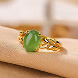 Bague Jade avec Pierre Naturelle en Argent Plaqué Or - Biloria