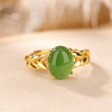 Bague Jade avec Pierre Naturelle en Argent Plaqué Or - Biloria