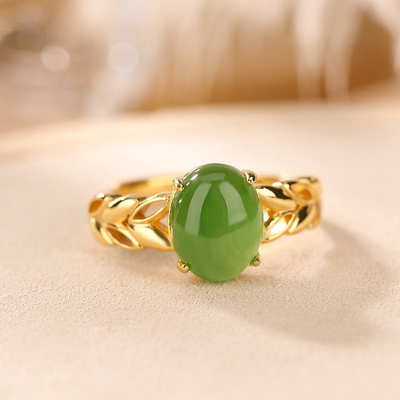 Bague Jade avec Pierre Naturelle en Argent Plaqué Or - Biloria