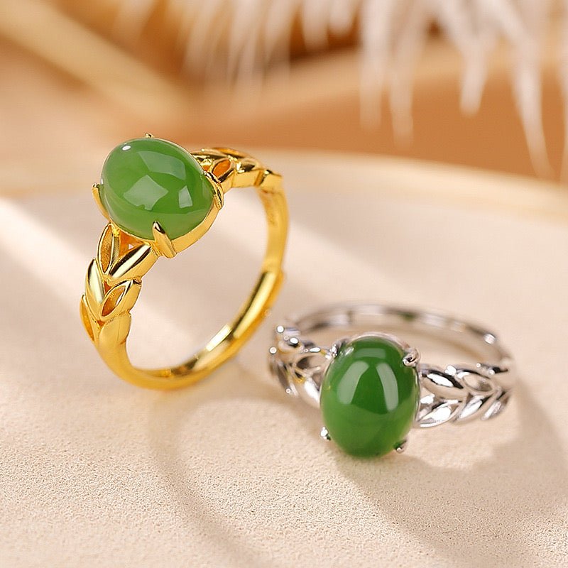 Bague Jade avec Pierre Naturelle en Argent Plaqué Or - Biloria