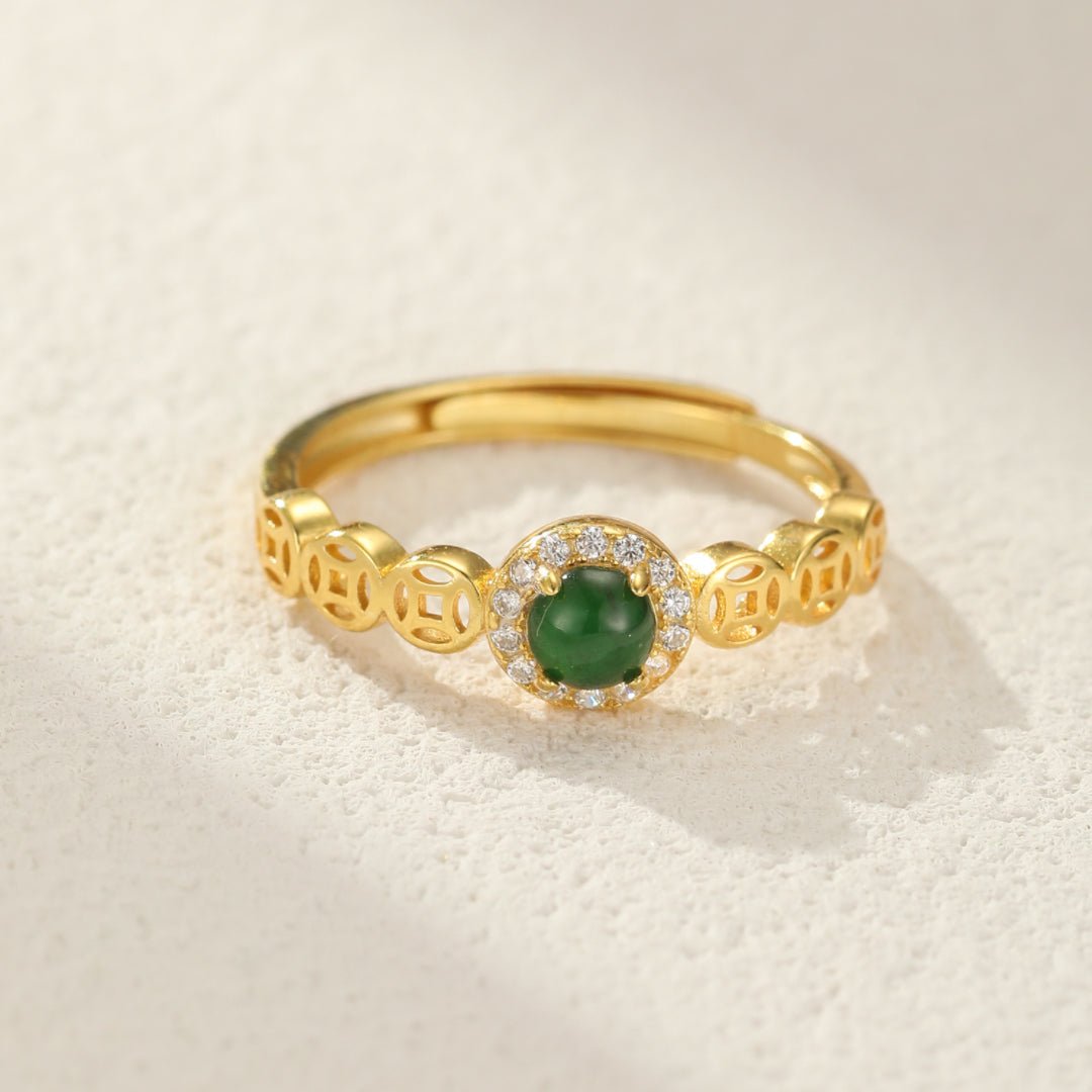Bague Jade Harmonie Céleste Argent Plaqué Or – Bijou Lithothérapie - Biloria