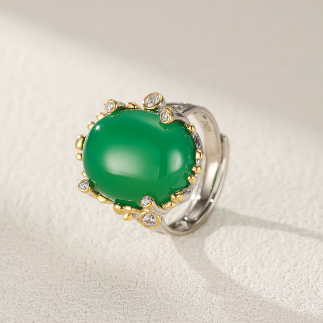 Bague Jade Ovale Argent 925 Ajustable Harmonie - Biloria