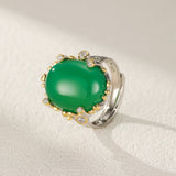Bague Jade Ovale Argent 925 Ajustable Harmonie - Biloria