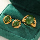 Bague Jade Reine de Jade Argent Plaqué Or Féminin - Biloria