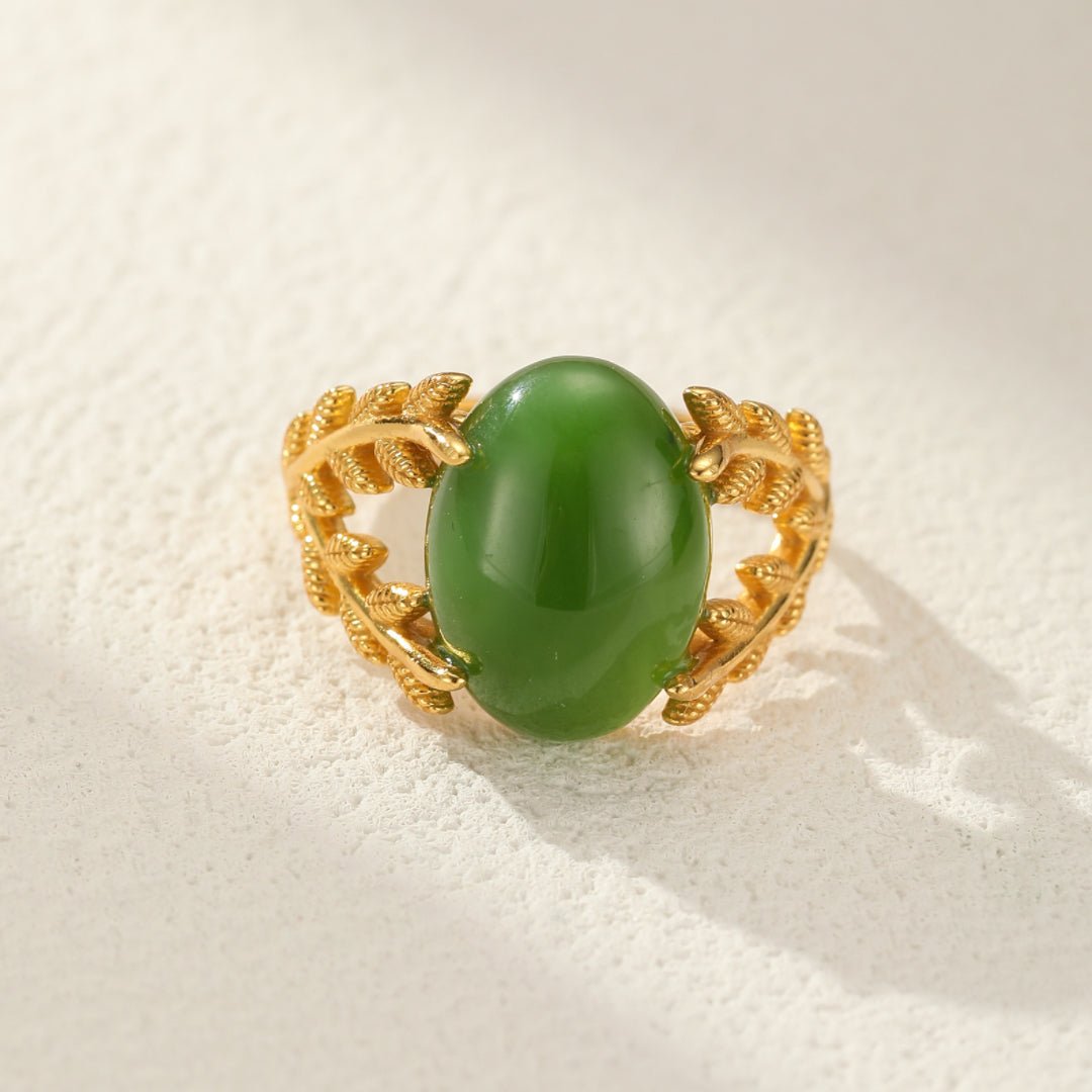 Bague Jade Reine de Jade Argent Plaqué Or Féminin - Biloria