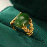 Bague Jade Reine de Jade Argent Plaqué Or Féminin - Biloria