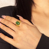 Bague Jade Reine de Jade Argent Plaqué Or Féminin - Biloria