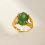 Bague Jade Reine de Jade Argent Plaqué Or Féminin - Biloria