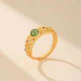 Bague Jade Véritable Argent Plaqué Or | Bijou Harmonie et Protection - Biloria