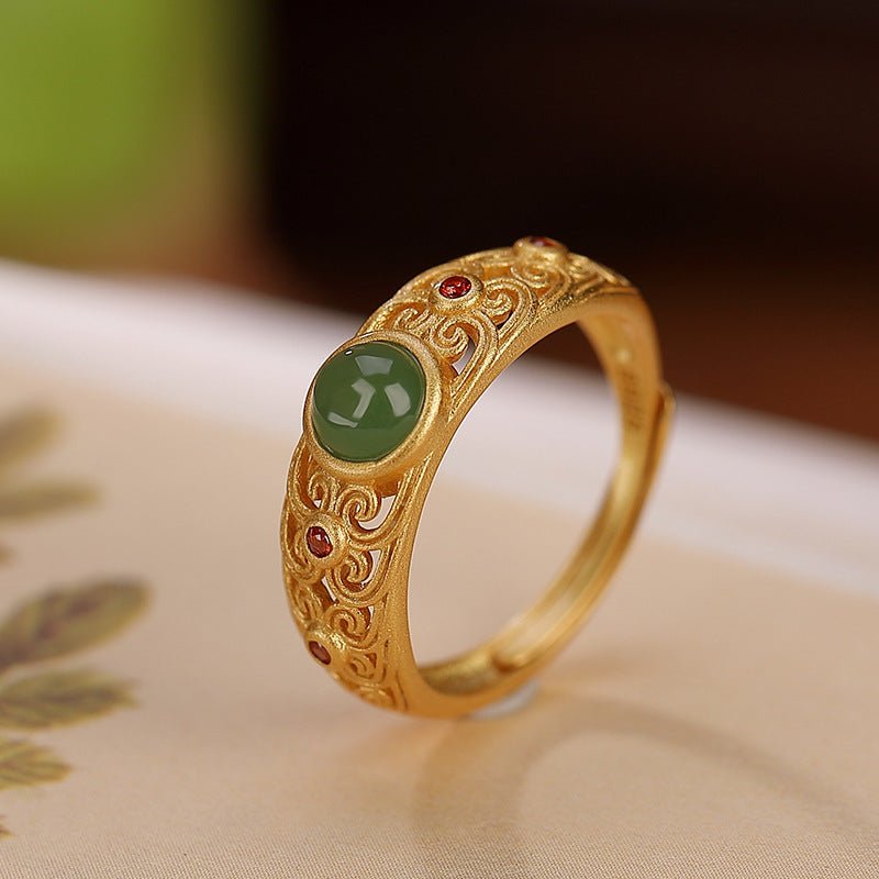 Bague Jade Véritable Argent Plaqué Or | Bijou Harmonie et Protection - Biloria
