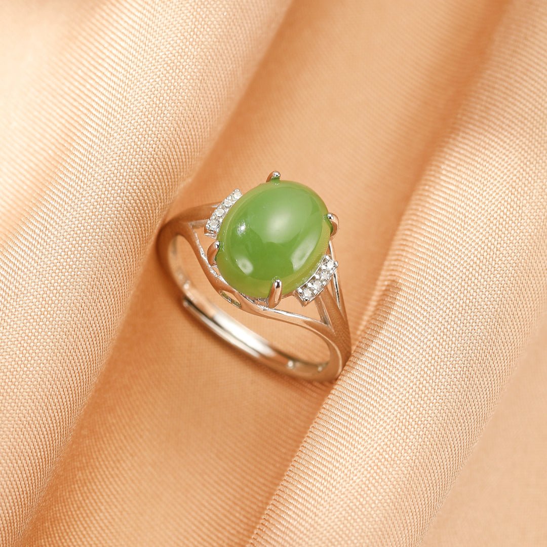 Bague Jade Vert Argent 925 Ajustable - Pierre Naturelle - Biloria