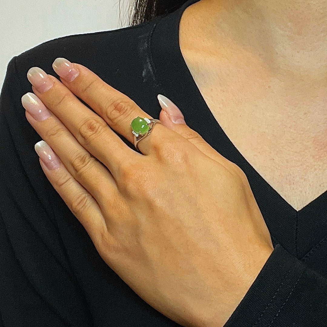 Bague Jade Vert Argent 925 Ajustable - Pierre Naturelle - Biloria
