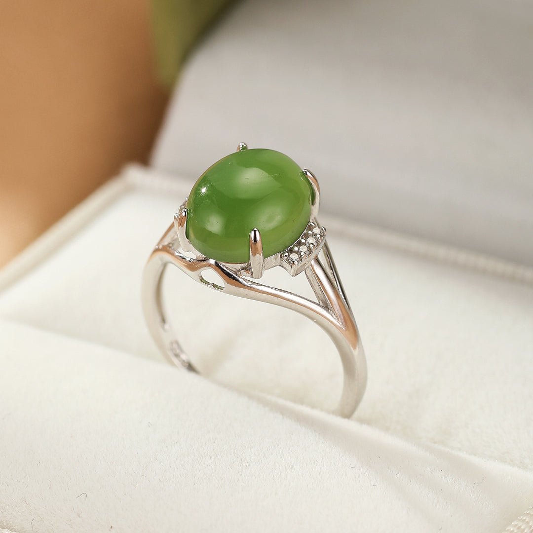 Bague Jade Vert Argent 925 Ajustable - Pierre Naturelle - Biloria