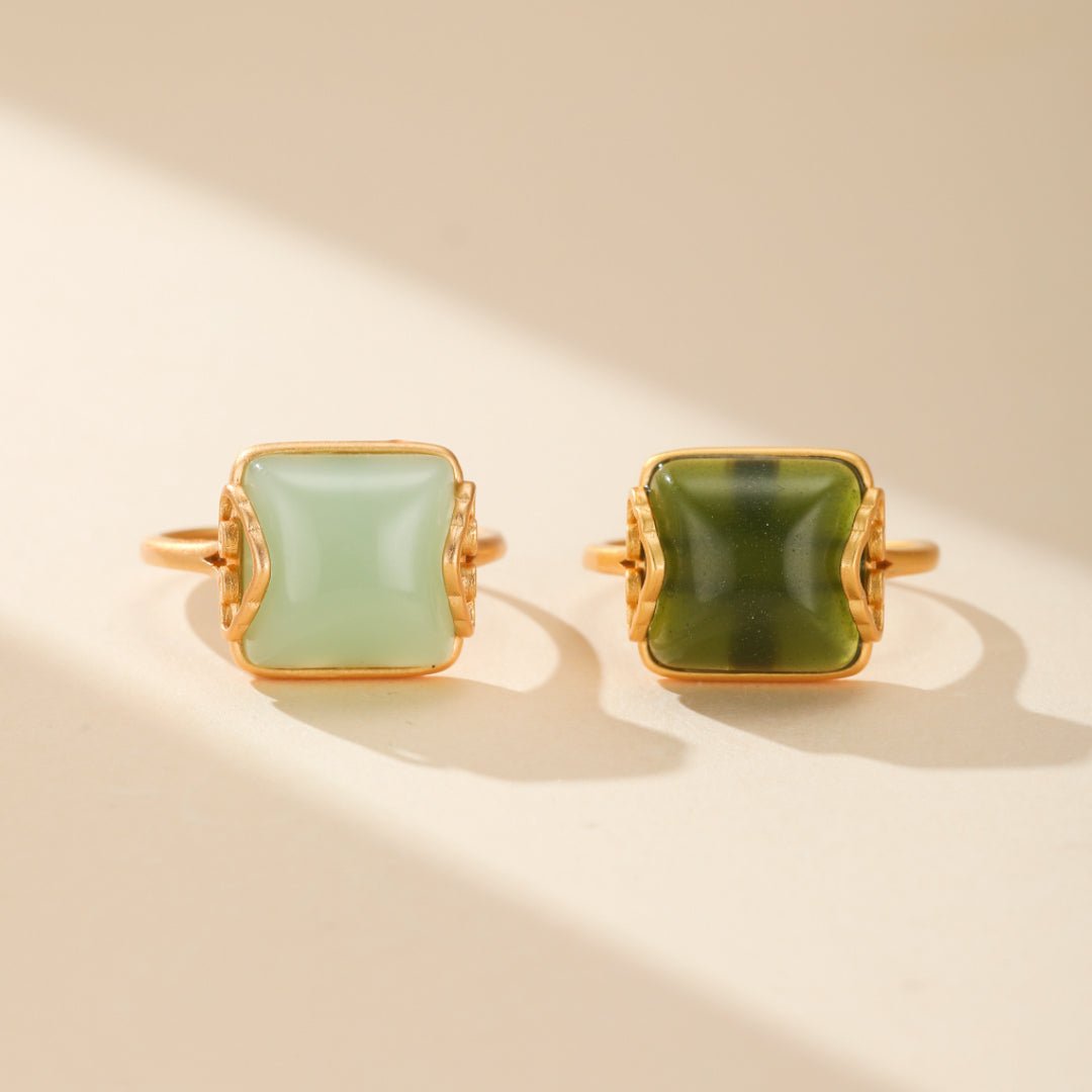 Bague Jade Vert Essence d'Abondance Plaqué Or - Biloria