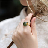 Bague Jade Vert Essence d'Abondance Plaqué Or - Biloria
