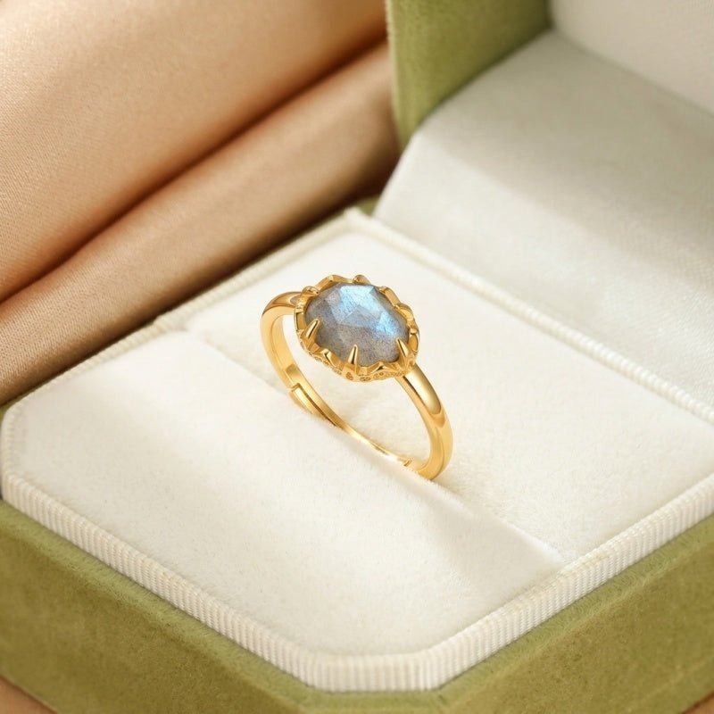 Bague Labradorite Ajustable Argent Plaqué Or - Bijou Protecteur - Biloria