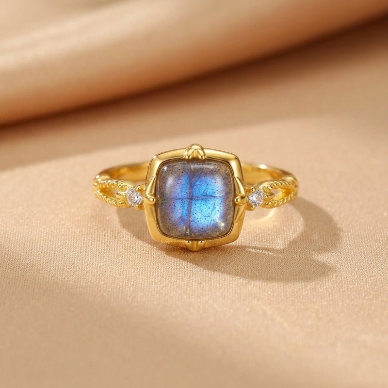 Bague Labradorite Ajustable - Argent Plaqué Or - Bijou Protecteur - Biloria
