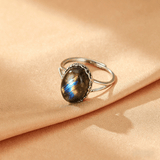 Bague Labradorite Ajustable – Pierre Naturelle aux Reflets Irisés - Biloria